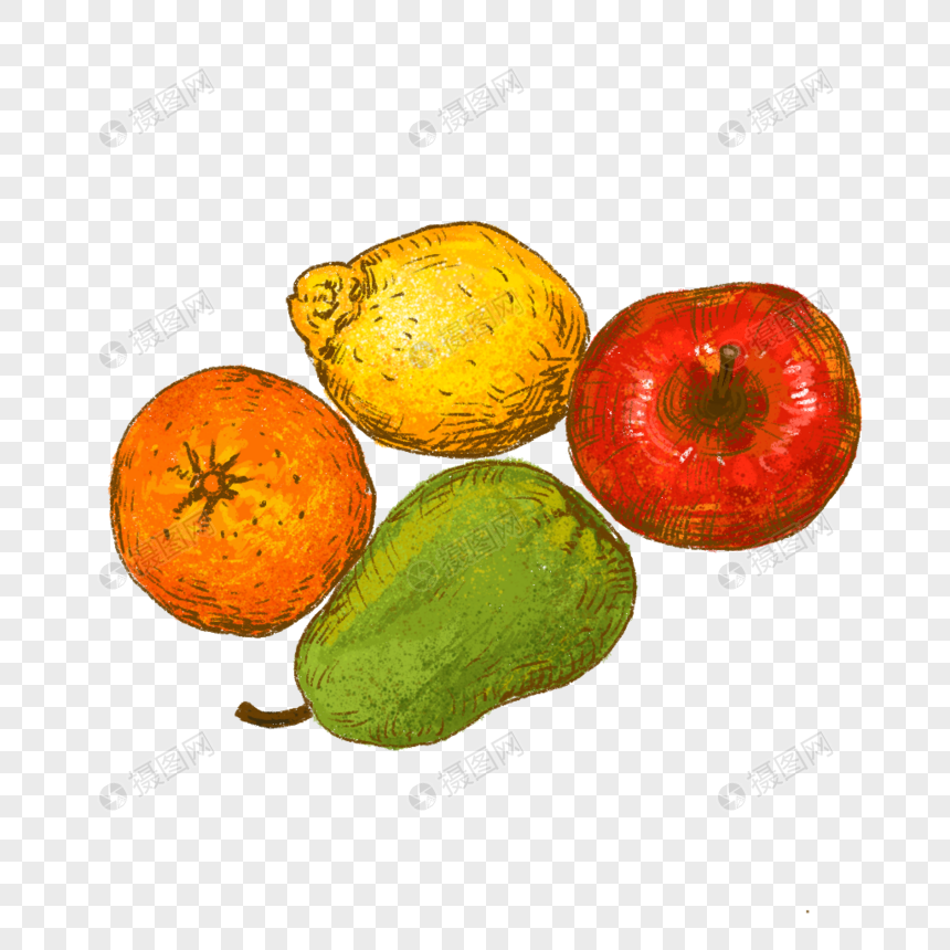 水果苹果香梨柠檬橙子手绘图片