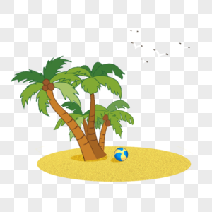 夏日沙滩椰子树组合元素图片