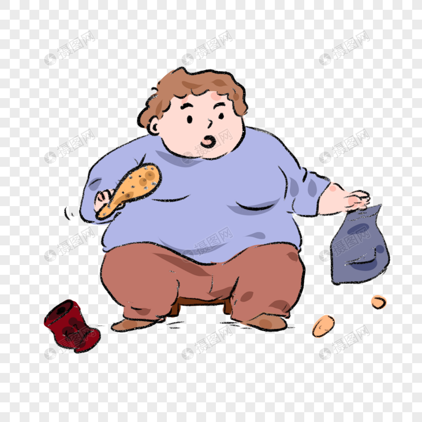 手绘肥胖人暴饮暴食卡通漫画