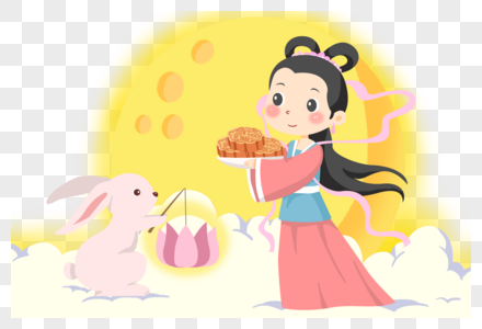 手绘中秋节婵娥和兔子图片
