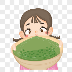 喝绿豆汤的女孩图片
