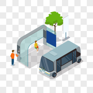 立体建筑公交车停靠站元素图片