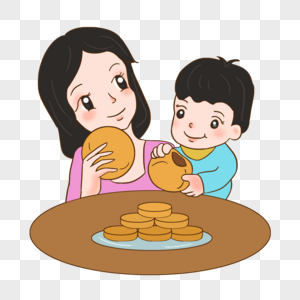 吃月饼的母子中秋节高清图片素材