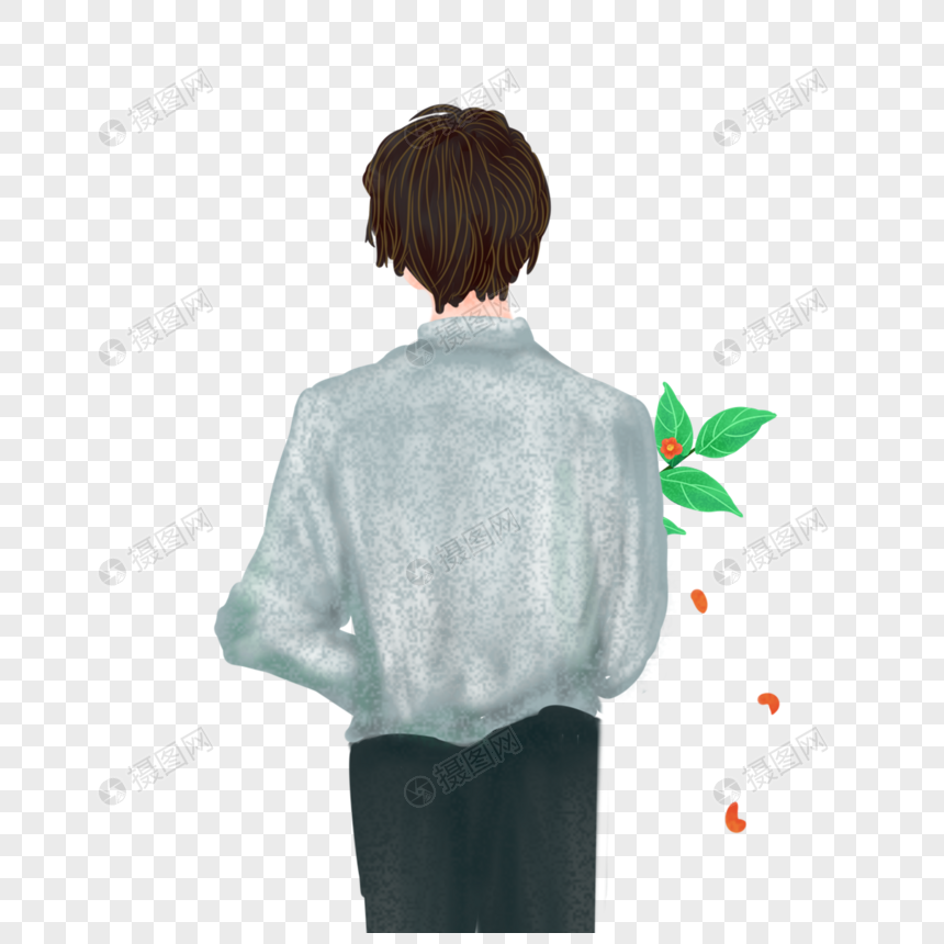 清新森系七夕情人节拿花男孩背影