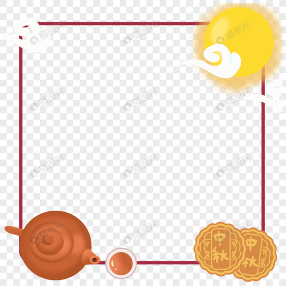 手绘中秋节茶和月饼装饰边框图片