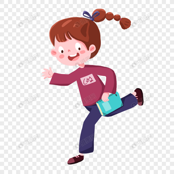 卡通拿着书跑步的女孩图片