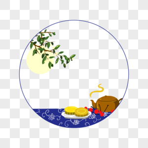 中秋节茶点月饼和桂花树高清图片