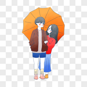 卡通情侣一起打伞图片