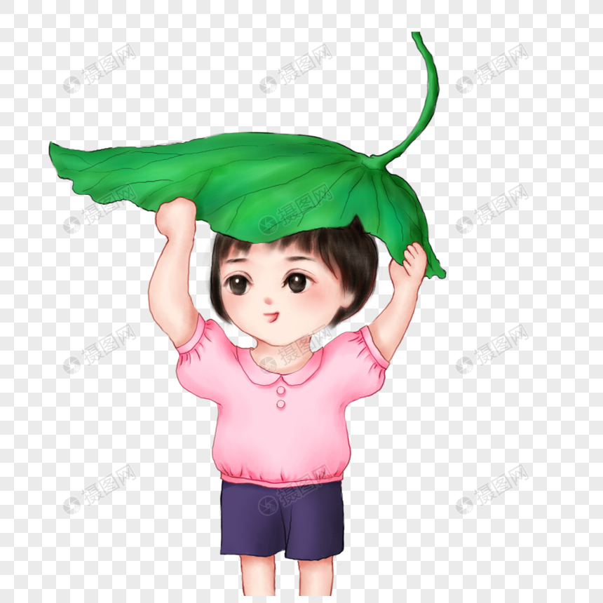 头顶荷叶的男孩