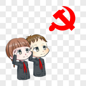 手绘建党节少先队员敬礼图片素材