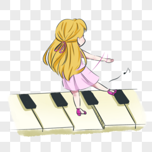 手绘音乐节钢琴上跳舞的女孩乐器高清图片素材