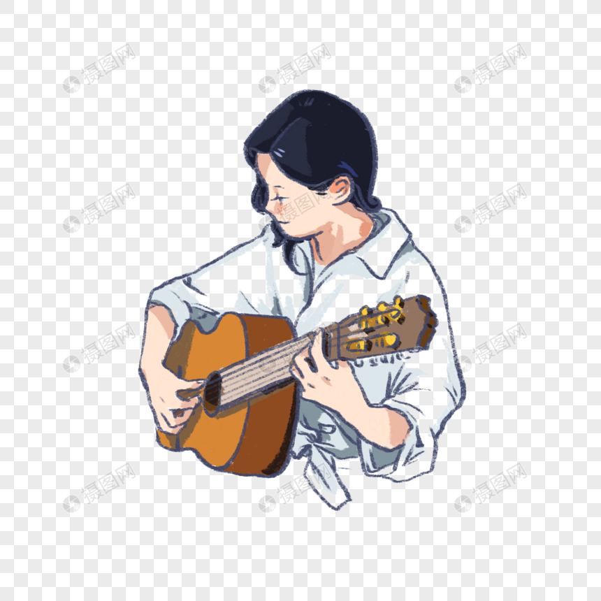 手绘音乐节文艺弹吉他的人