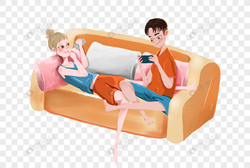 在沙发上打游戏的情侣图片