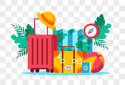 暑期旅行行李箱和地图高清图片