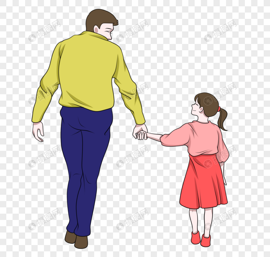 父亲手拉女孩女儿大手拉小手