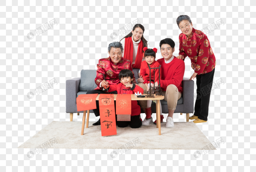 新年家庭写春联图片