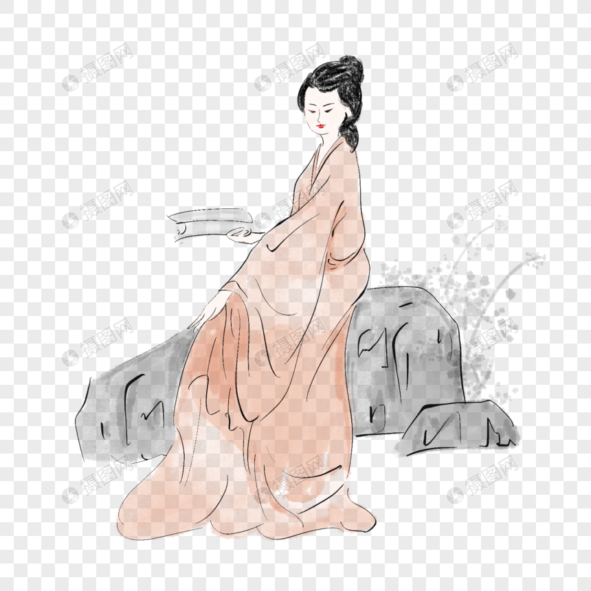 水墨画古代女子图片