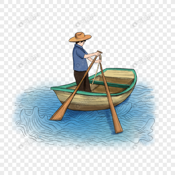 中国风渔夫划船出海图片