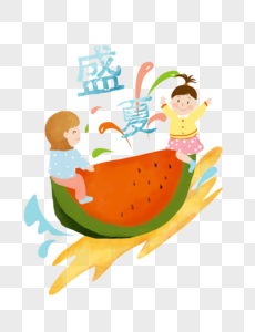 盛夏夏天夏季西瓜插画图片