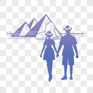 情侣旅行埃及金字塔剪影元素高清图片