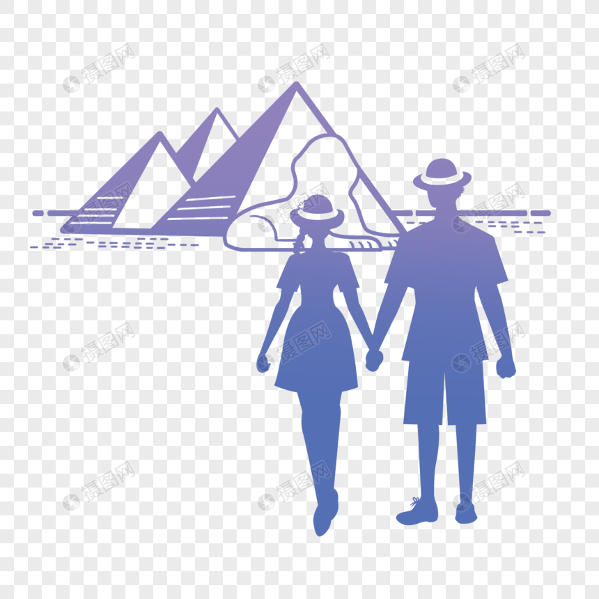 情侣旅行埃及金字塔剪影元素图片