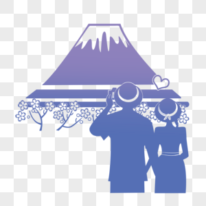 情侣旅行日本富士山剪影图片