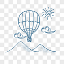 手绘线条热气球风景图片