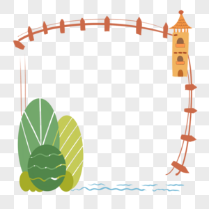 北欧风建筑植物边框图片