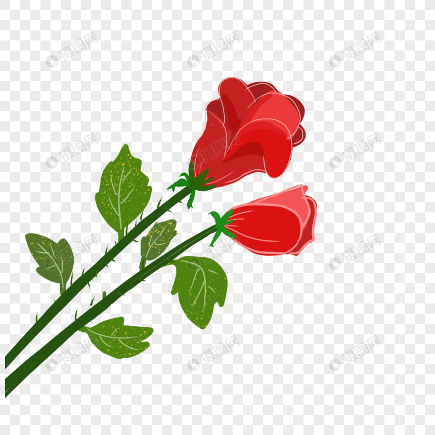 两支玫瑰花鲜花元素素材psd格式_设计素材免