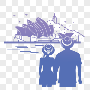 情侣旅行悉尼歌剧院剪影图片