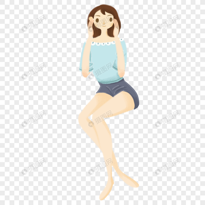 卡通女生坐姿元素素材下载-正版素材401457884-摄图网