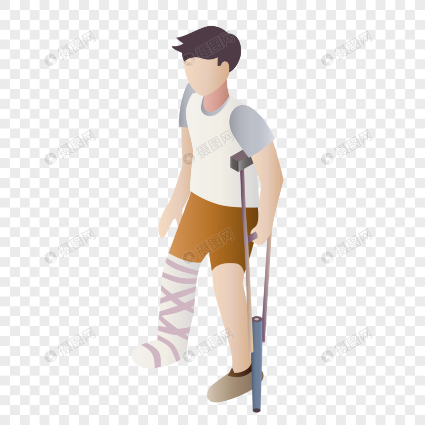 ai矢量图拄拐杖的病人元素