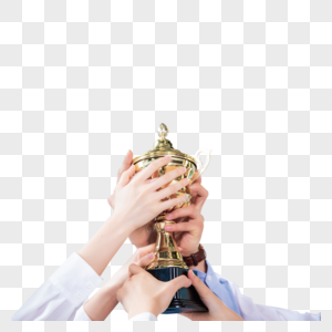 企业团队高举奖杯图片