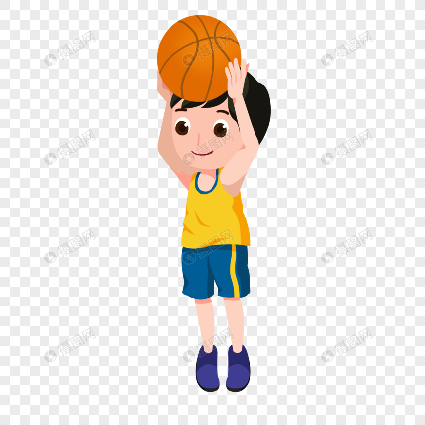 卡通男孩打篮球投篮