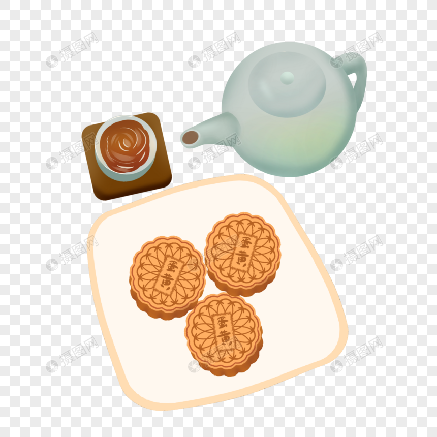 中秋节月饼和茶具赏月图片