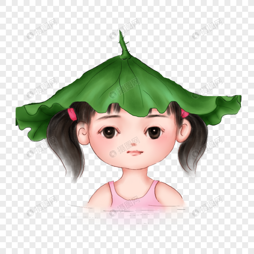 头顶荷叶的女孩