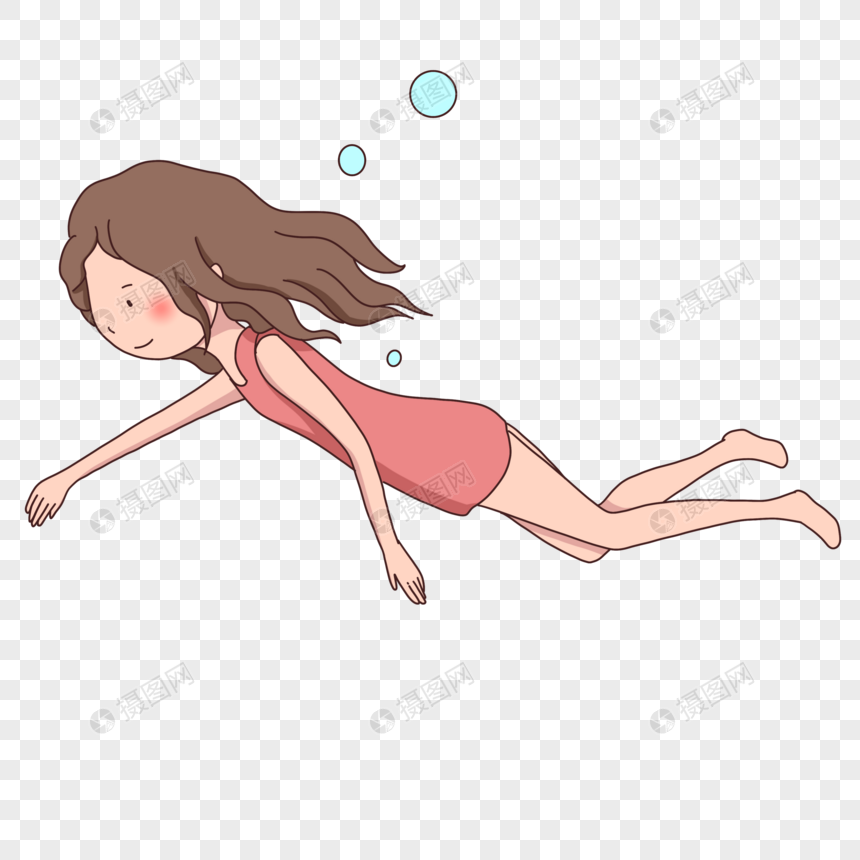 卡通女孩游泳