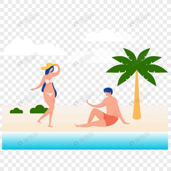 男人女人在海边休假图标免抠矢量插画素材图片