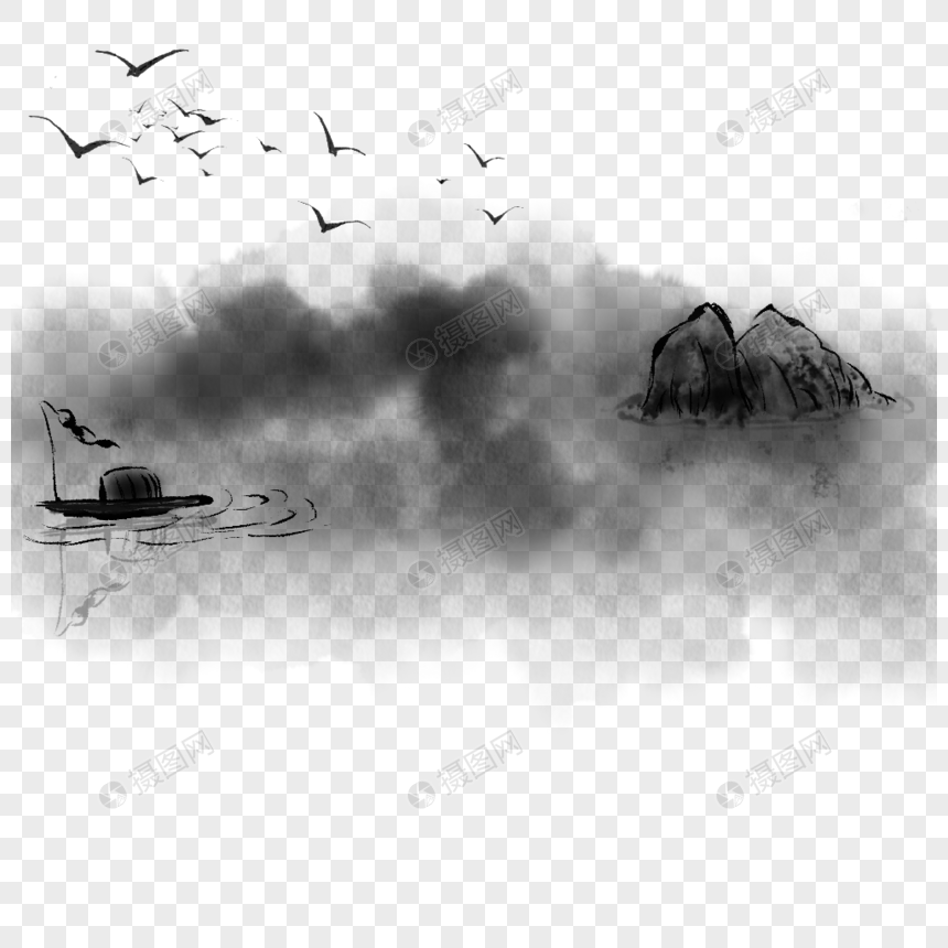 船家 水墨画