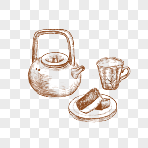 茶壶下午茶点心饮茶手绘线描手绘图片