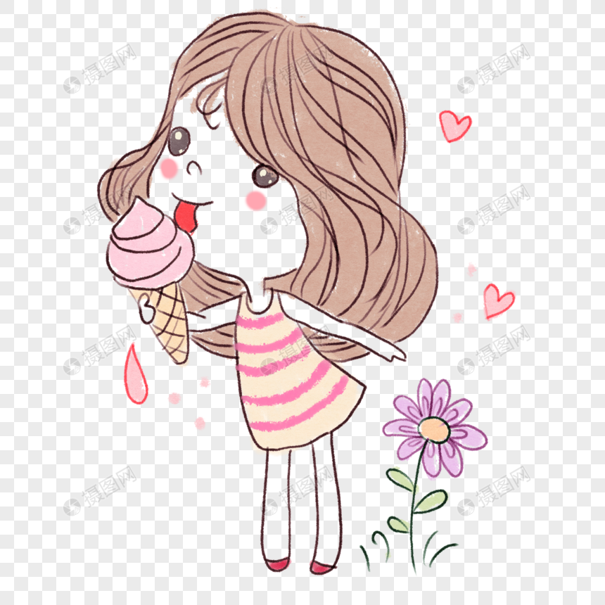 免抠元素 手绘/卡通元素 吃冰淇淋的小女孩.png