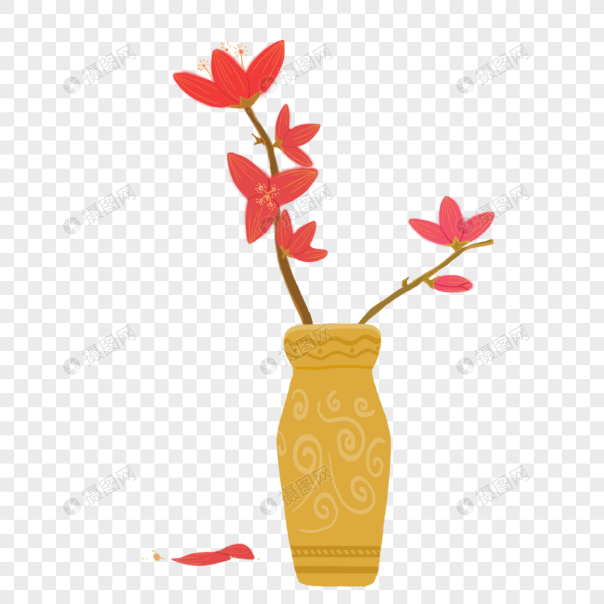 红花与黄花瓶图片