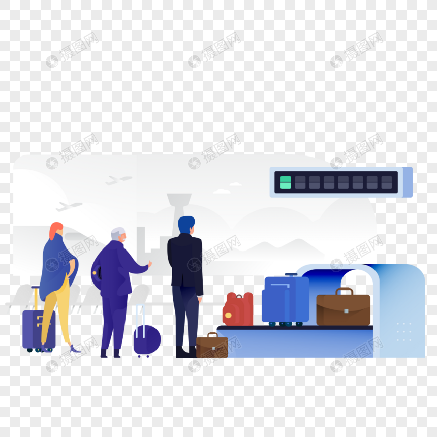 旅客行李过安检图标免抠矢量插画素材