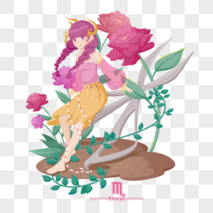 粉色玫瑰花十二星座神话魔幻人物天蝎座女高清图片