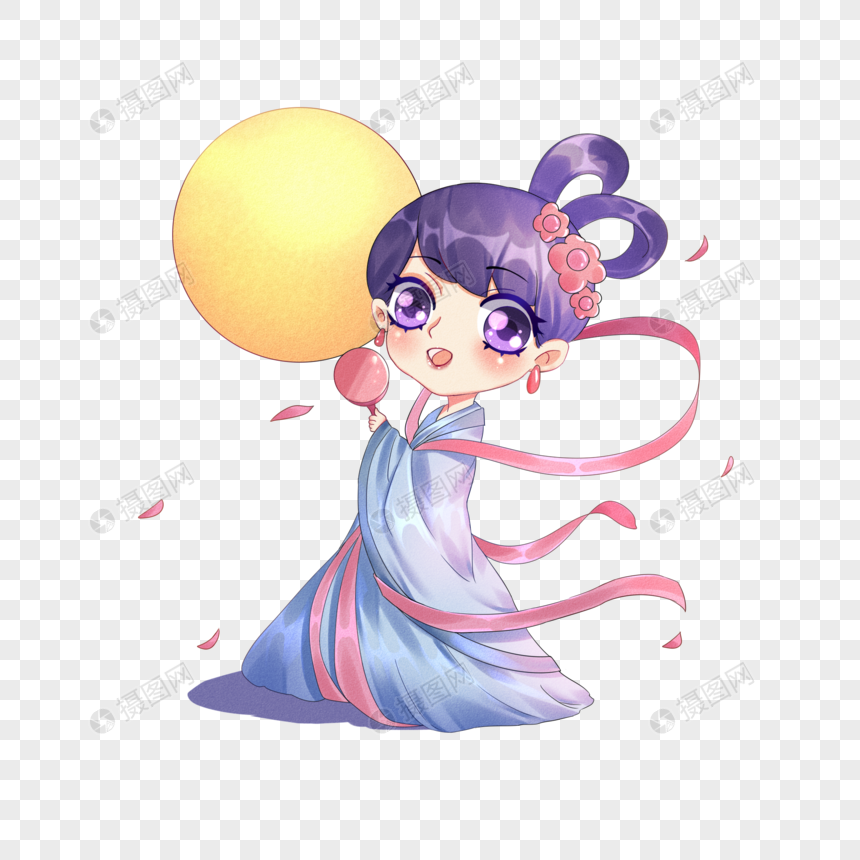 手绘卡通小清新中秋节嫦娥免抠