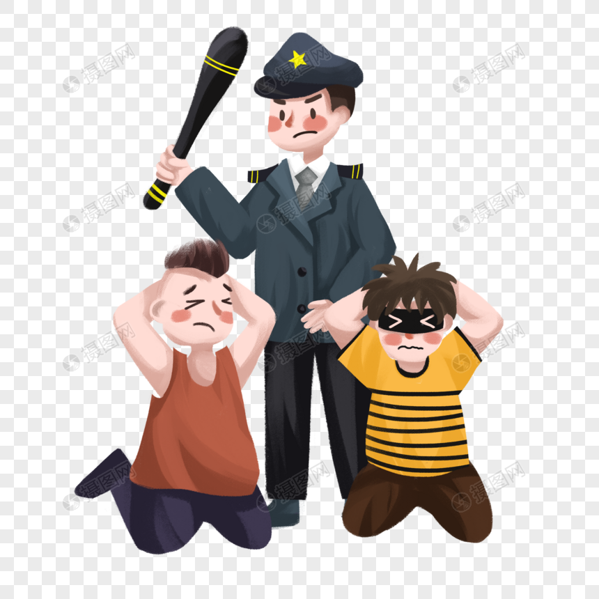 免抠元素 手绘/卡通元素 抓坏人的警察.psd 860_860