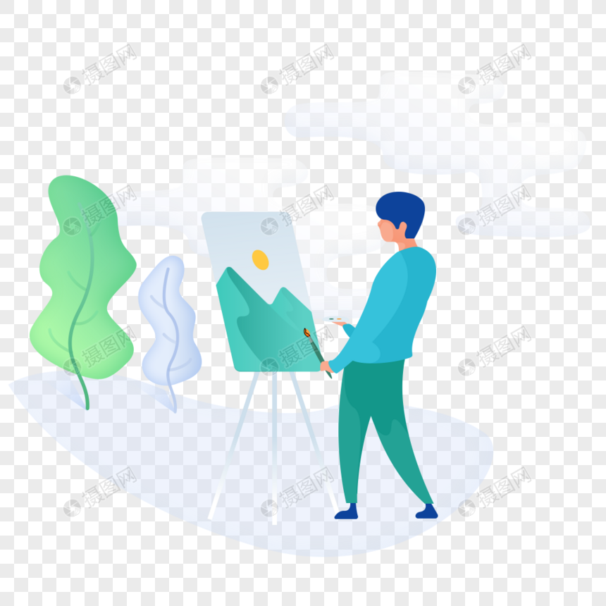画家写生画画图标免抠矢量插画素材