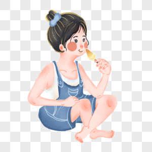 坐着吃雪糕的女孩图片