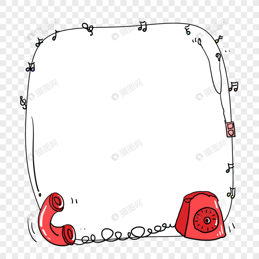 手绘卡通电话耳机音符边框对话框图片