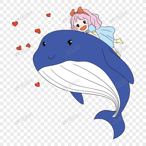 夏日梦幻元素骑着鲸鱼的可爱女孩图片